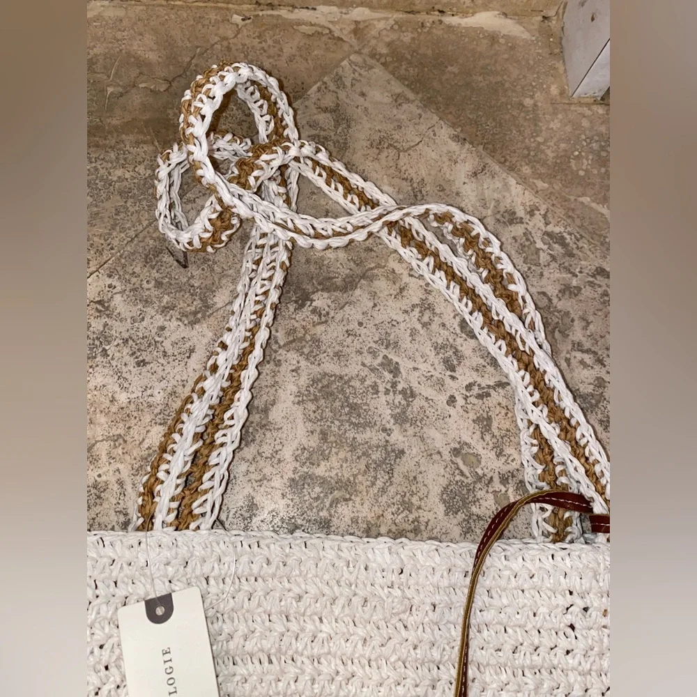 NWT Anthropologie Raffia Shell Summer Vacation Beach Icon Tote Bag and Bag Charm - Picture 3 of 15